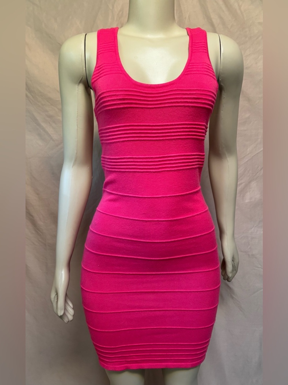 Fitted Ribbed Tank Bodycon Dress - Hot Pink
